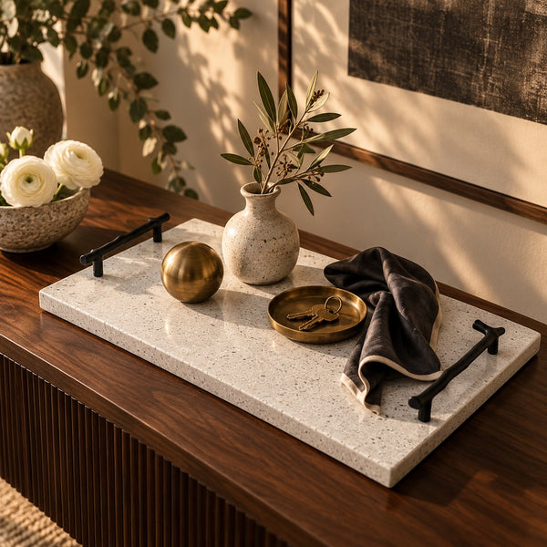 Coronado White — Marble · Black branch handles · 18 × 12 in
