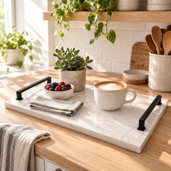 Carrara Marm / Black — Marble · Black handles · 18 × 13 in